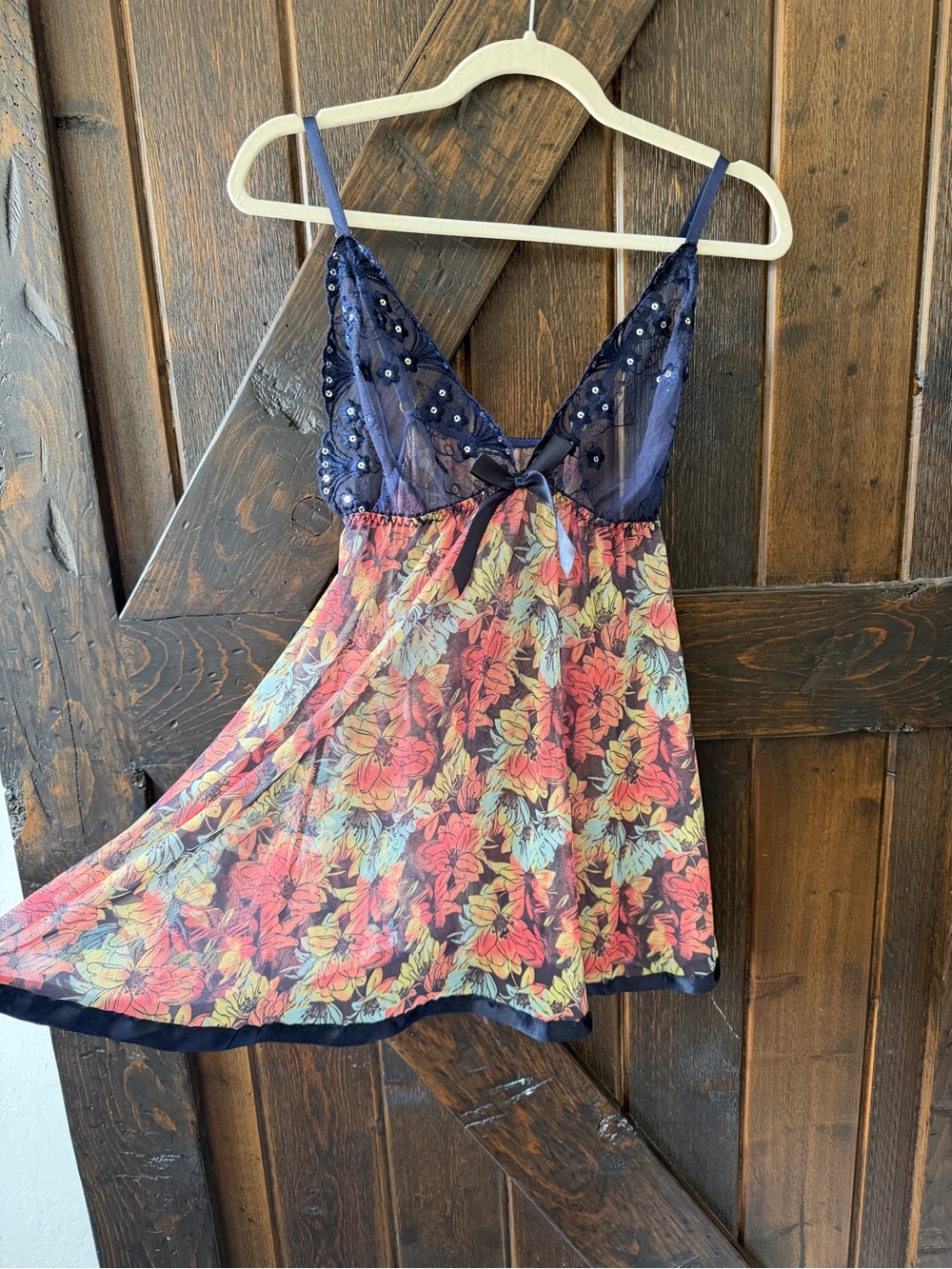 Y2K Floral Babydoll Nightie Lace Sequin Lingerie Chemise Fairycore Boho OS